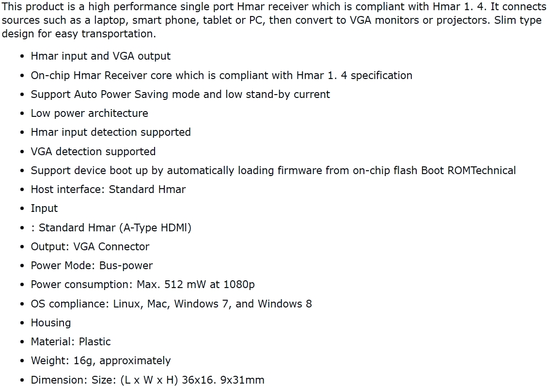 דונגל מתאם VGA HDMI PRO SIGNAL VS5000